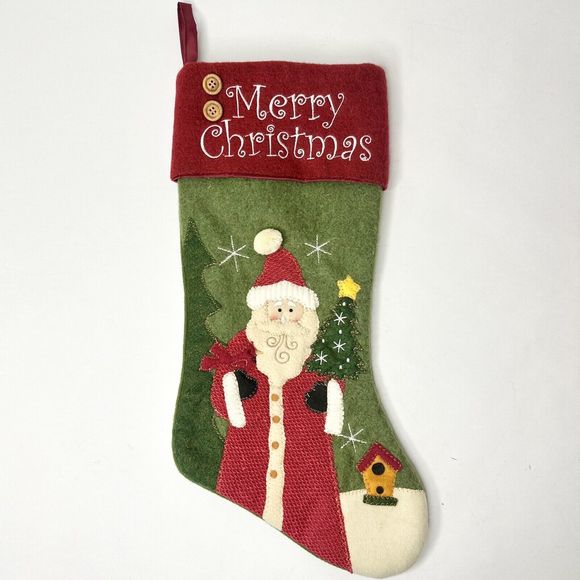 Merry Christmas Santa Stocking Rustic Country Bird House Christmas Tree - Picture 1 of 4